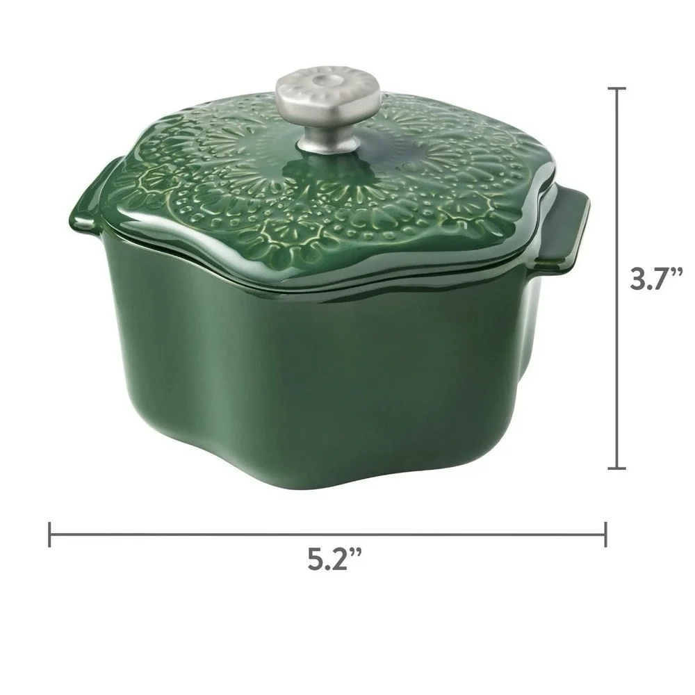 Pioneer Woman Snowflake Mini Cocotte With Lid Stoneware Green Christmas Holidays